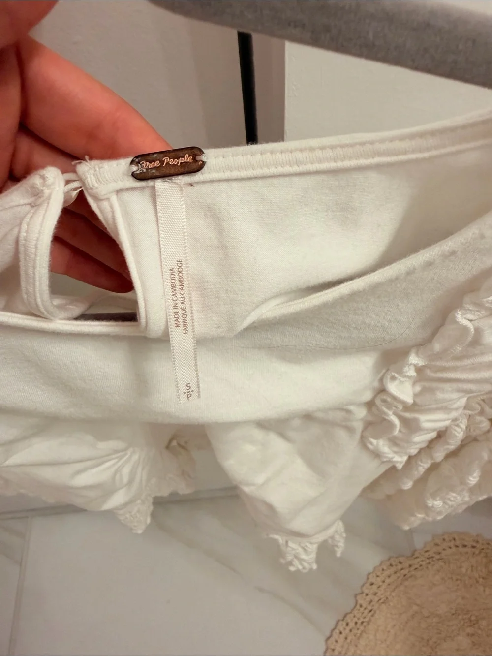 Free People Cream Ruffle Puff Sleeve Cropped Blouse